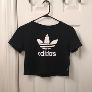 Adidas crop top black short sleeved